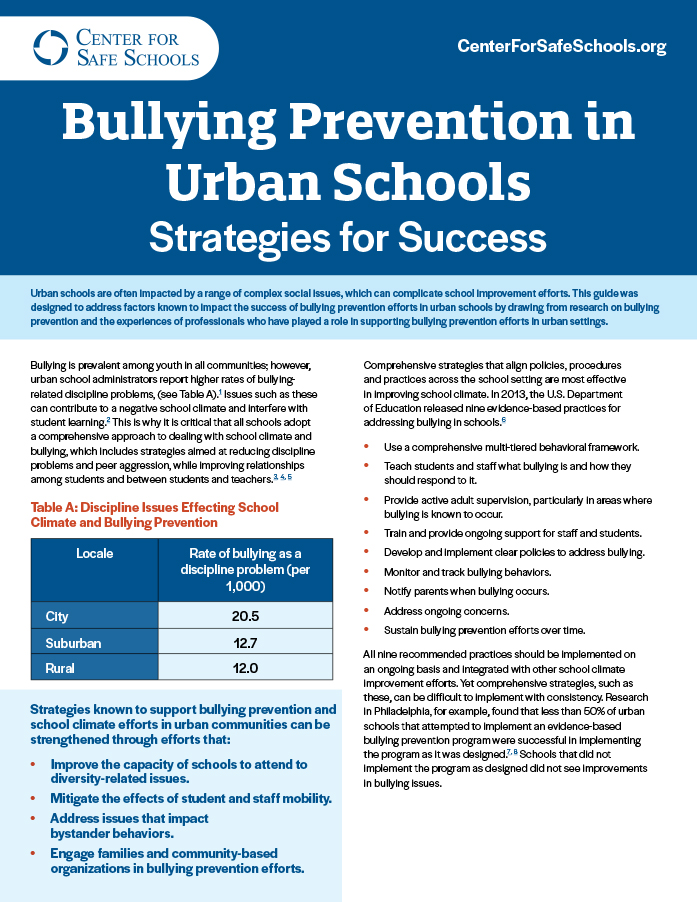 cover Bullying Prevention in Urban Schools 2024 Information Flyer